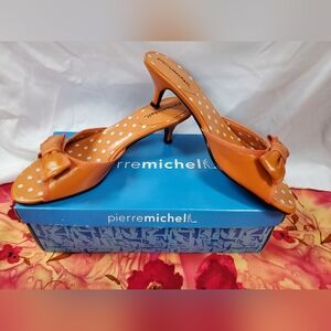 Pierre-Michel Orange Bow Mule Heels